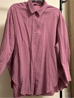 Zara Women’s Long-Sleeve Button-Down Casual Oversized Shirt in Rose/Dusty Pink